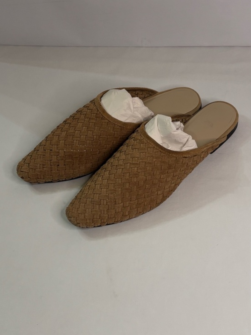 Zara Woven Slip-On Mule Flats in Tan Sz 40